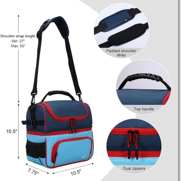 MIER 2 CompartmentUnisex👫Insulated LeakproofCoolerLunchBag Tote w ShoulderStrap - Picture 7 of 10